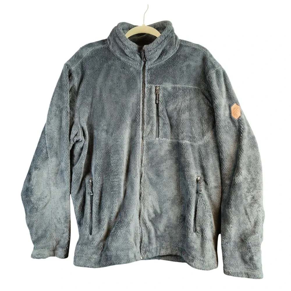 Free Country Mens XL Gray Sherpa Jacket Full Zip Up Fleece Cozy Soft Oversize